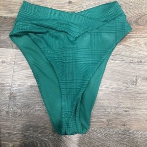 Aerie Jacquard Crossover High Cut Cheeky Bikini Bottoms in Everglade